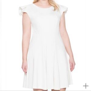 Eloquii Ruffle Sleeve Fit & Flare Dress - Size 14 - White